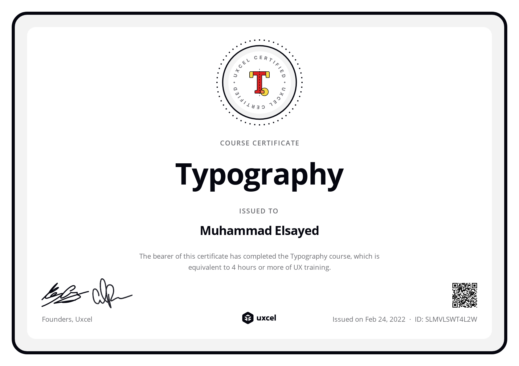 Muhammad Elsayed's certificate